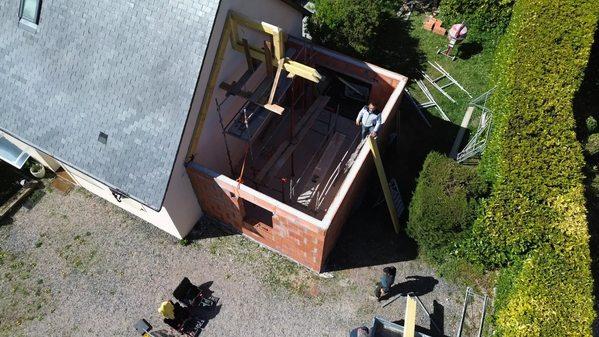 Agrandissement de pavillon, vue de la structure bois