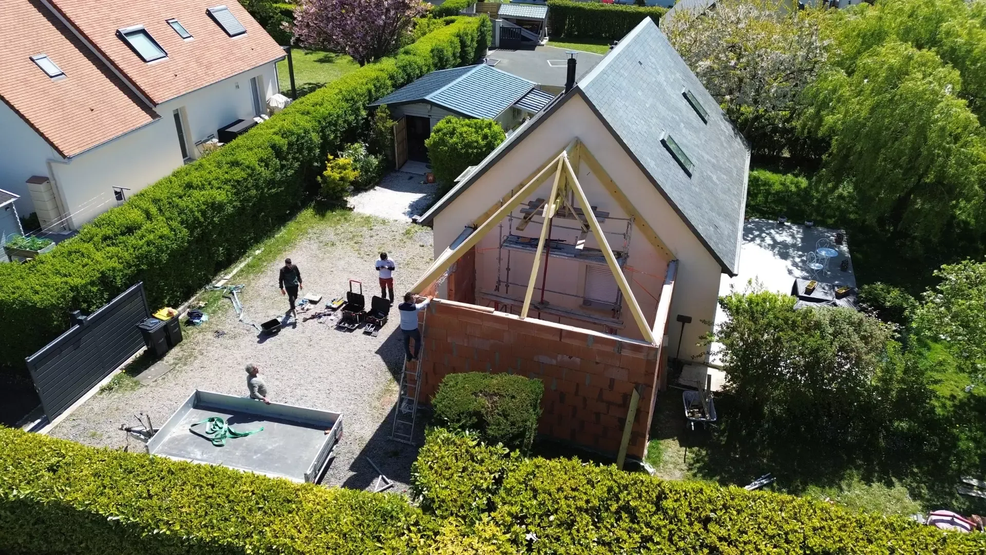 Agrandissement de pavillon vu depuis le toit