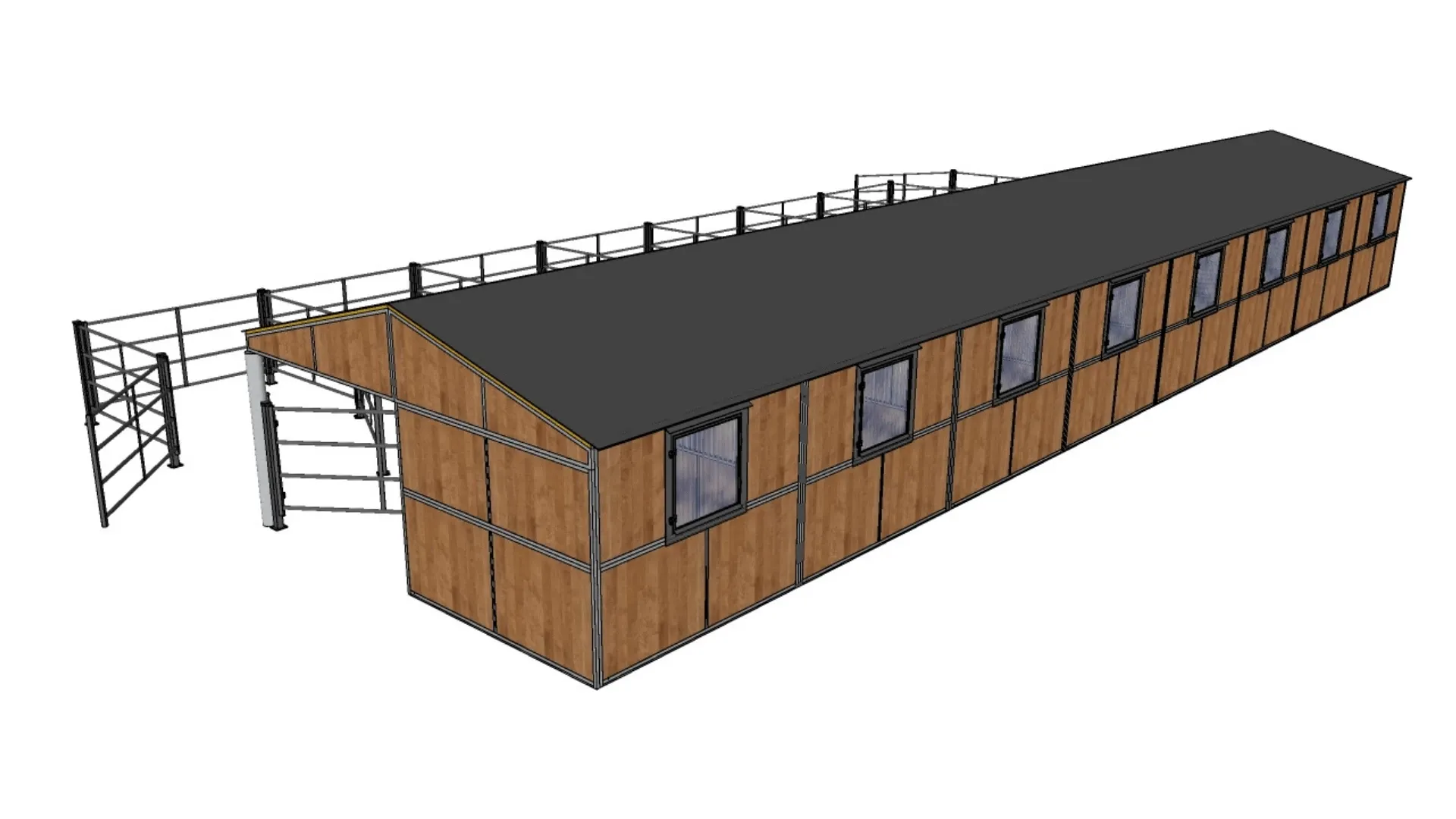 Barn métallique 12x20 m, vue d’ensemble du bâtiment
