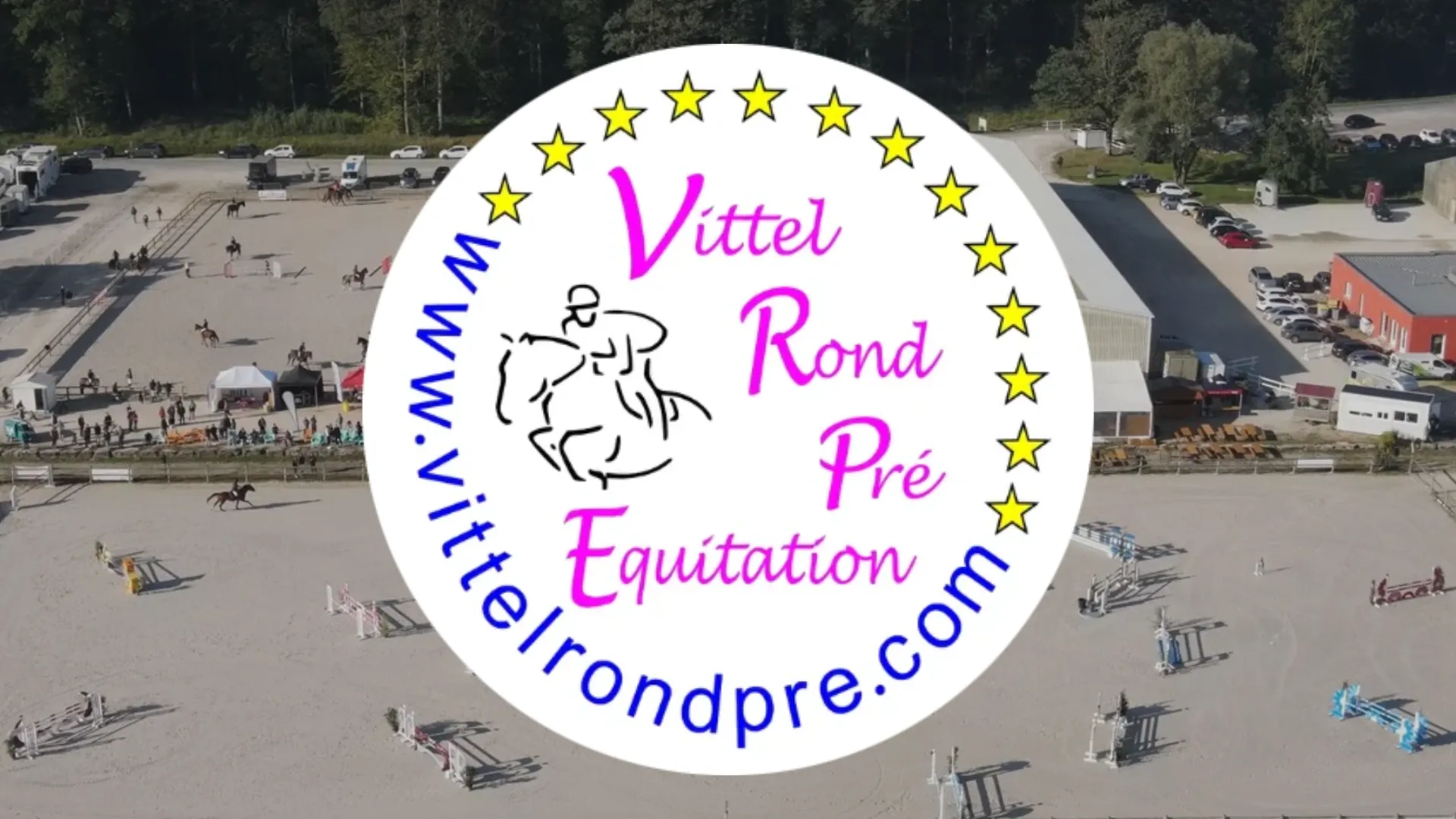 Logo du Vittel Rond Pré Équitation : étoiles jaunes, silhouette de cavalier et de cheval